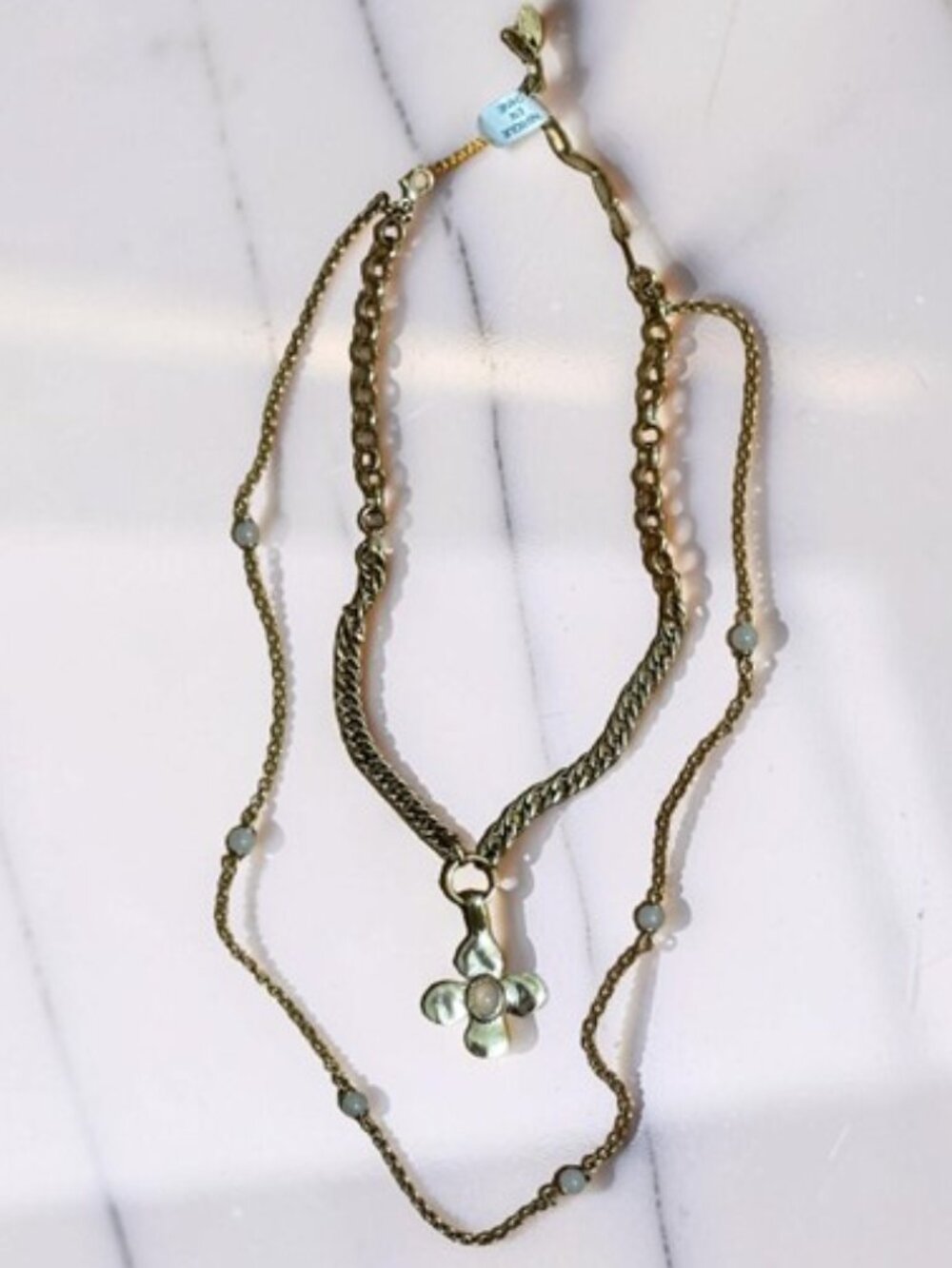 NWT Free People Maxamillion Layered Flower Charm Necklace - Gold Toned